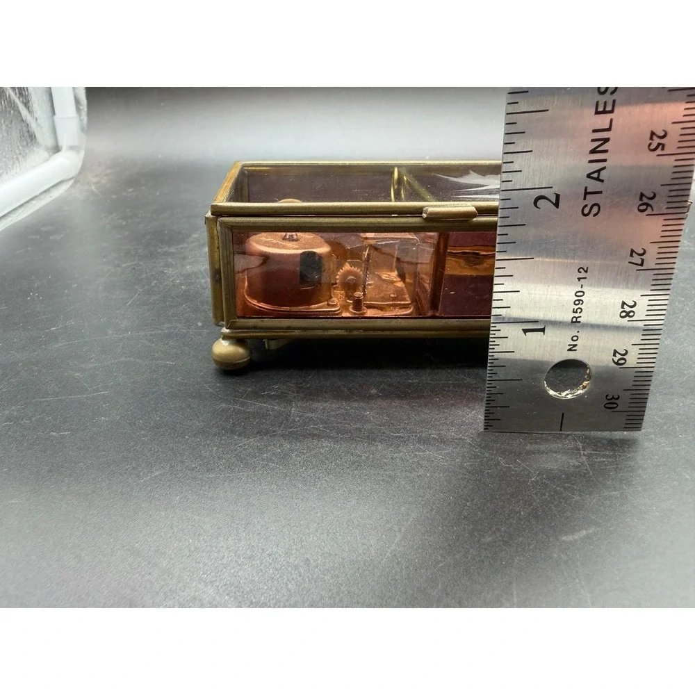 Vintage Sankyo Glass Brass Music Box Etched Bird Pink Rose Send in the Clowns